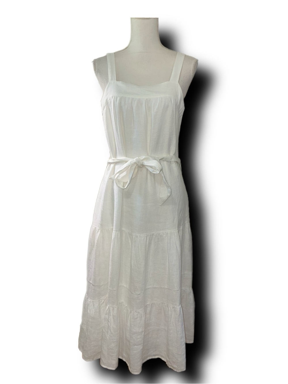 NWT Crown & Ivy White Sleeveless Tie-Waist Linen Midi Dress Cottagecore